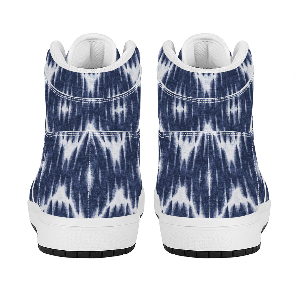 Blue Shibori Print High Top Leather Sneakers