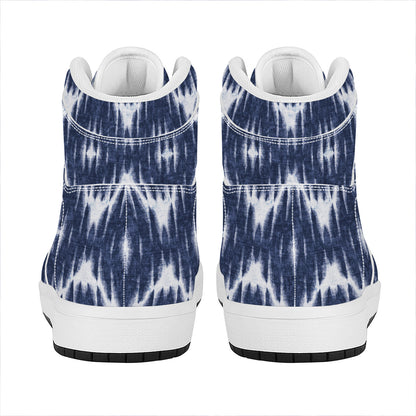 Blue Shibori Print High Top Leather Sneakers