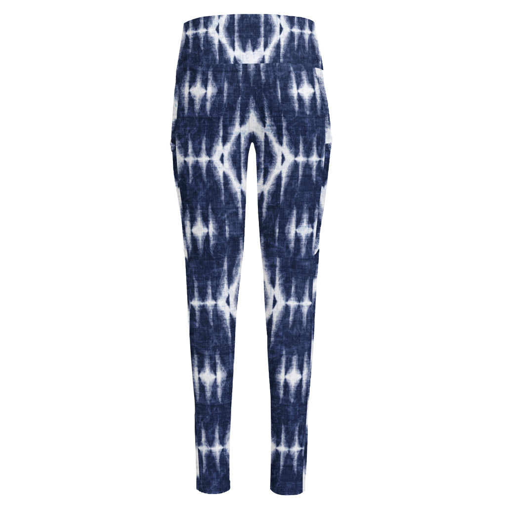 Blue Shibori Print High-Waisted Pocket Leggings