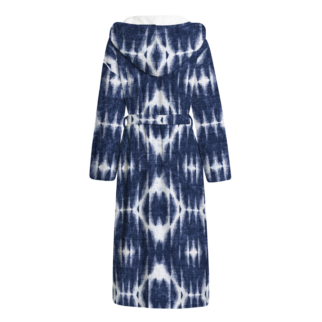 Blue Shibori Print Hooded Bathrobe