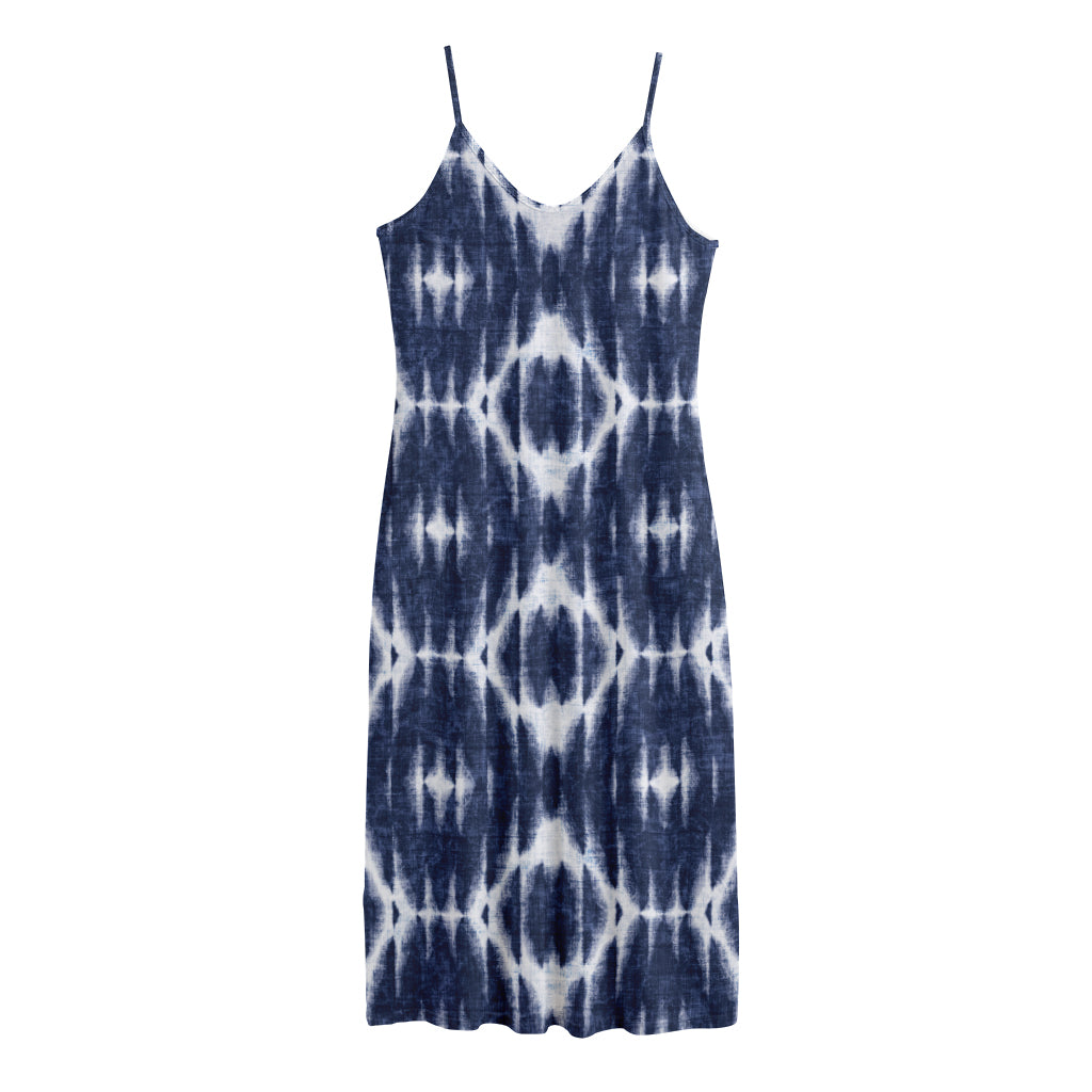 Blue Shibori Print Jersey Midi Cami Dress