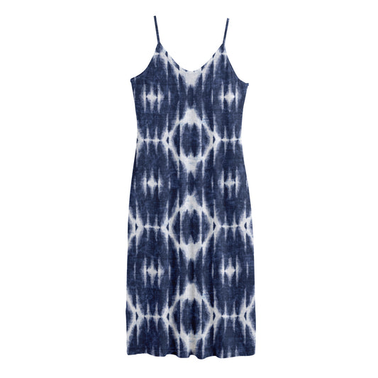 Blue Shibori Print Jersey Midi Cami Dress