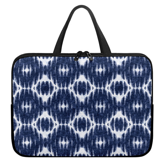 Blue Shibori Print Laptop Sleeve With Handle