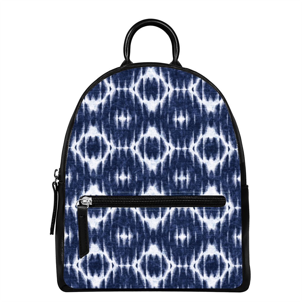 Blue Shibori Print Leather Backpack