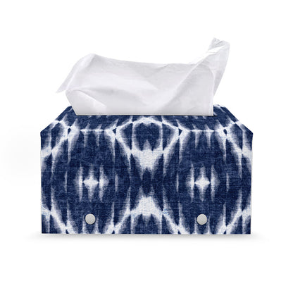 Blue Shibori Print Leather Tissue Box Cover
