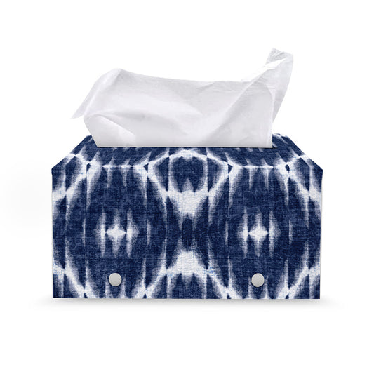 Blue Shibori Print Leather Tissue Box Cover