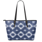 Blue Shibori Print Leather Tote Bag