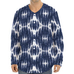 Blue Shibori Print Long Sleeve Baseball Jersey