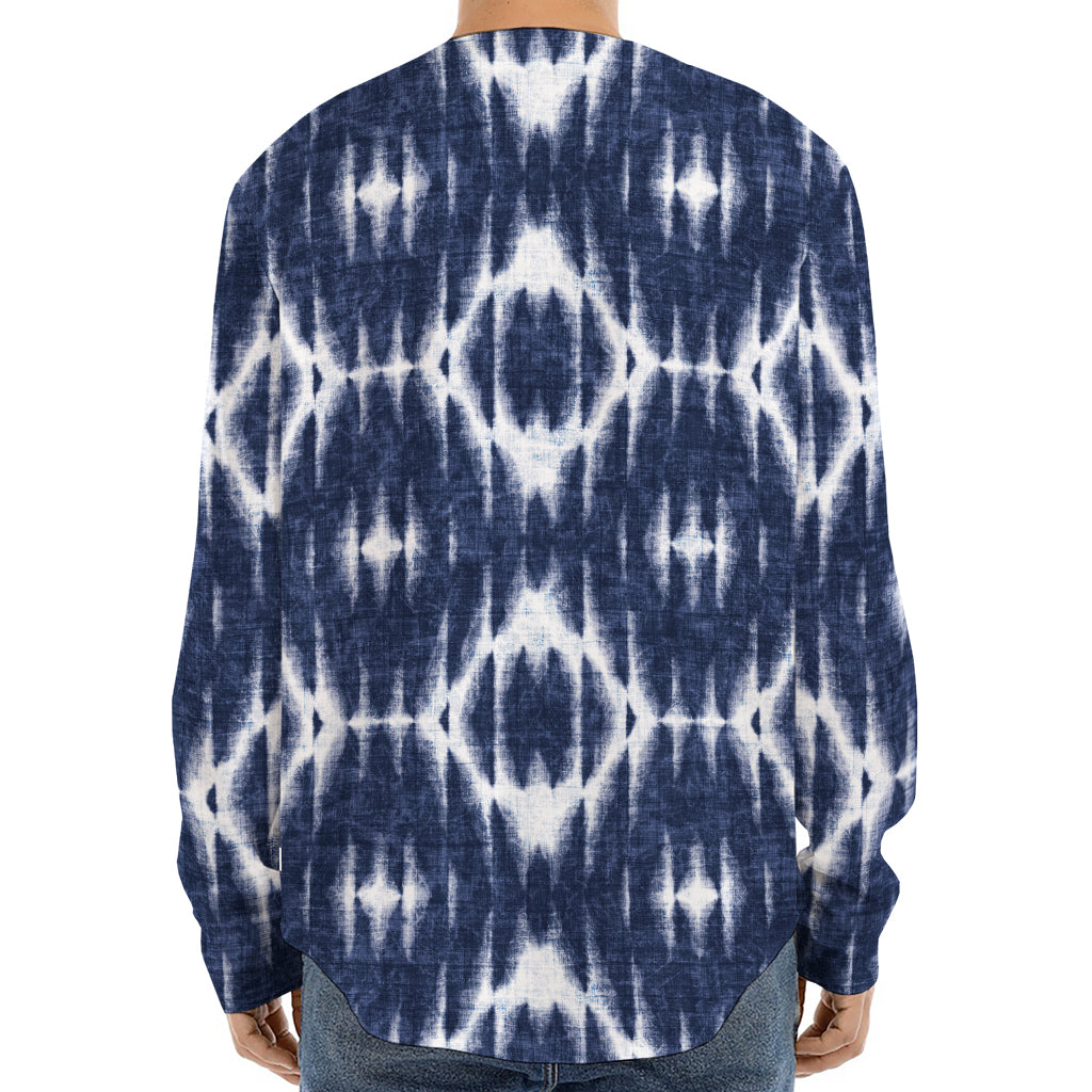 Blue Shibori Print Long Sleeve Baseball Jersey