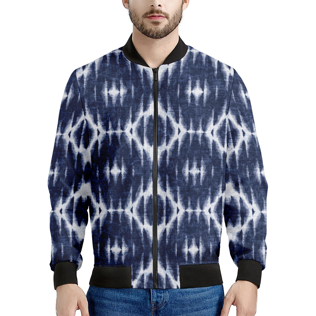 Blue Shibori Print Men's Bomber Jacket