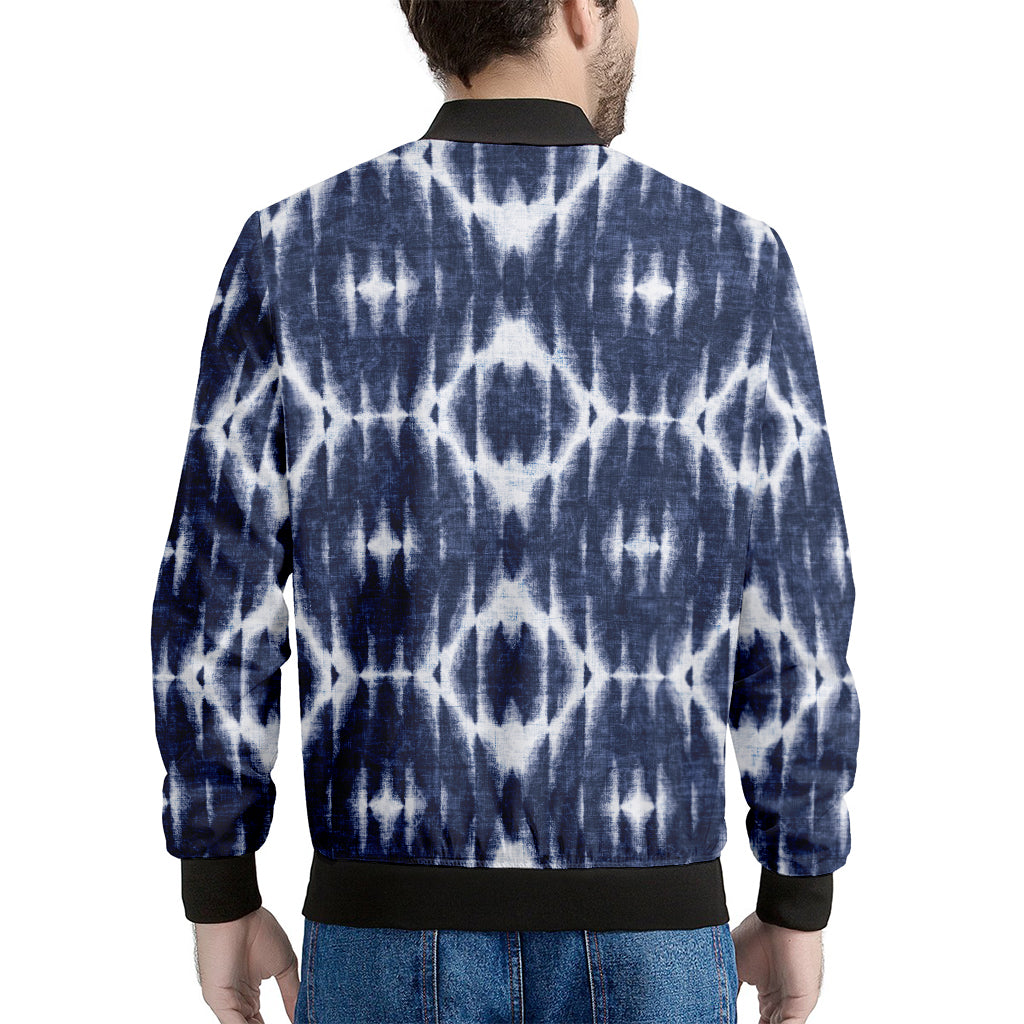 Blue Shibori Print Men's Bomber Jacket