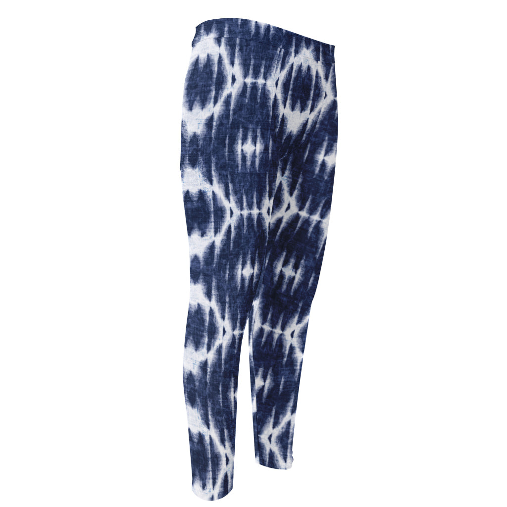 Blue Shibori Print Men's Compression Pants