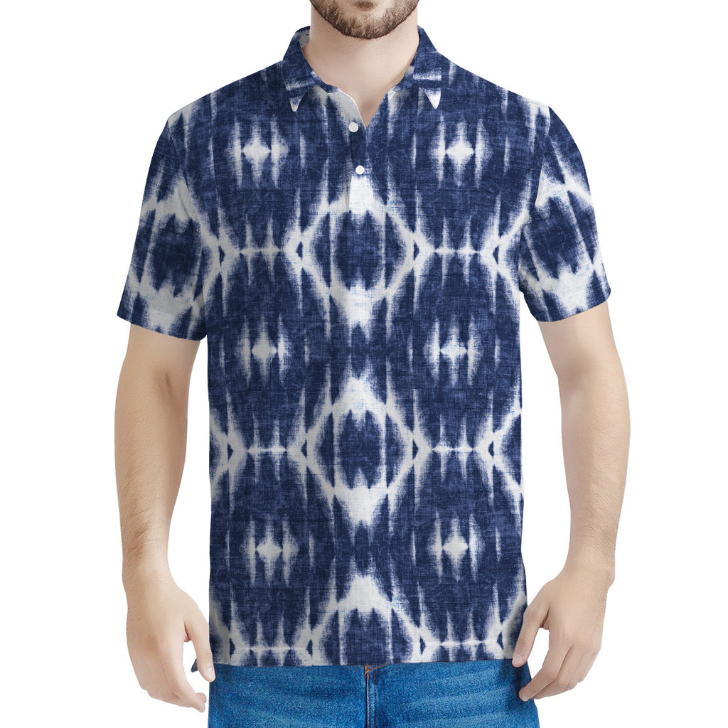 Blue Shibori Print Men's Polo Shirt