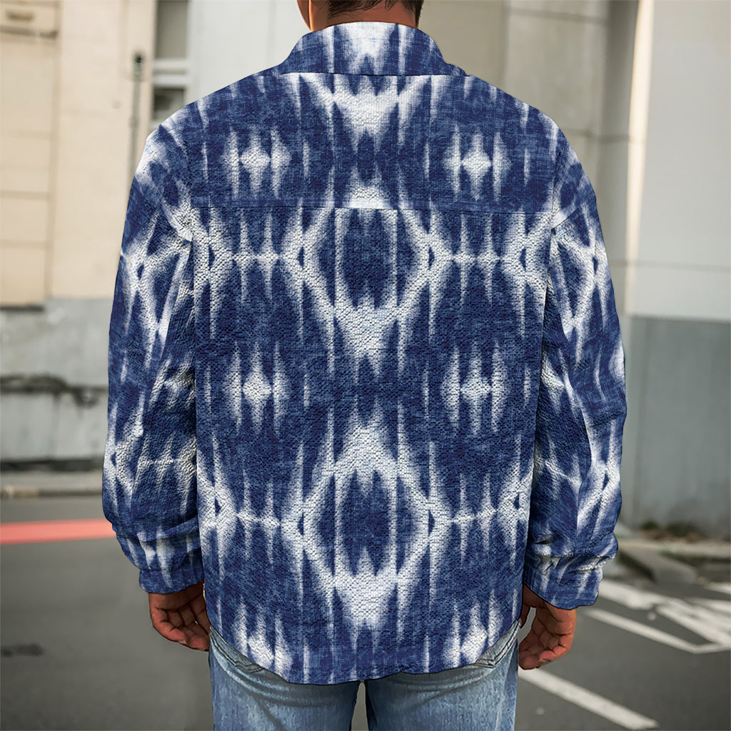 Blue Shibori Print Men's Shirt Jacket