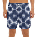 Blue Shibori Print Men's Split Running Shorts