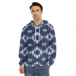 Blue Shibori Print Men's Velvet Pullover Hoodie