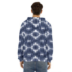 Blue Shibori Print Men's Velvet Pullover Hoodie
