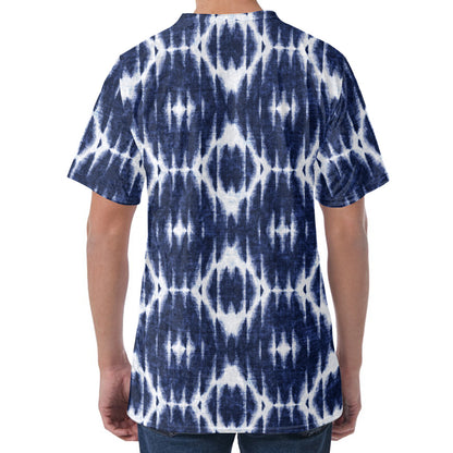 Blue Shibori Print Men's Velvet T-Shirt