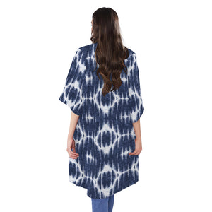 Blue Shibori Print Open Front Beach Cover Up