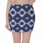 Blue Shibori Print Pencil Mini Skirt