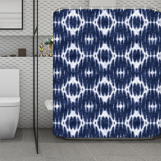 Blue Shibori Print Polyester Shower Curtain