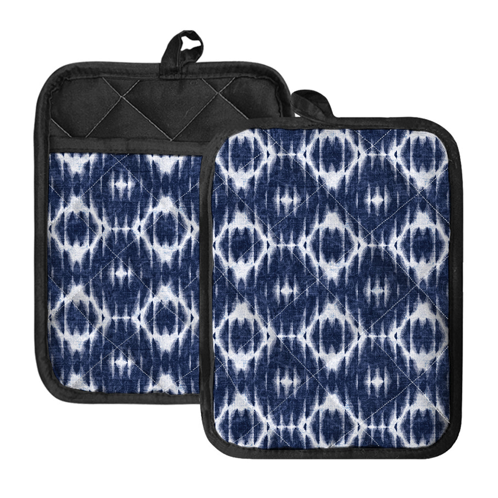 Blue Shibori Print Pot Holders With Pocket