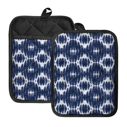 Blue Shibori Print Pot Holders With Pocket