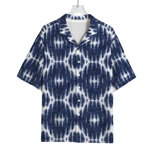 Blue Shibori Print Rayon Hawaiian Shirt