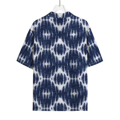 Blue Shibori Print Rayon Hawaiian Shirt