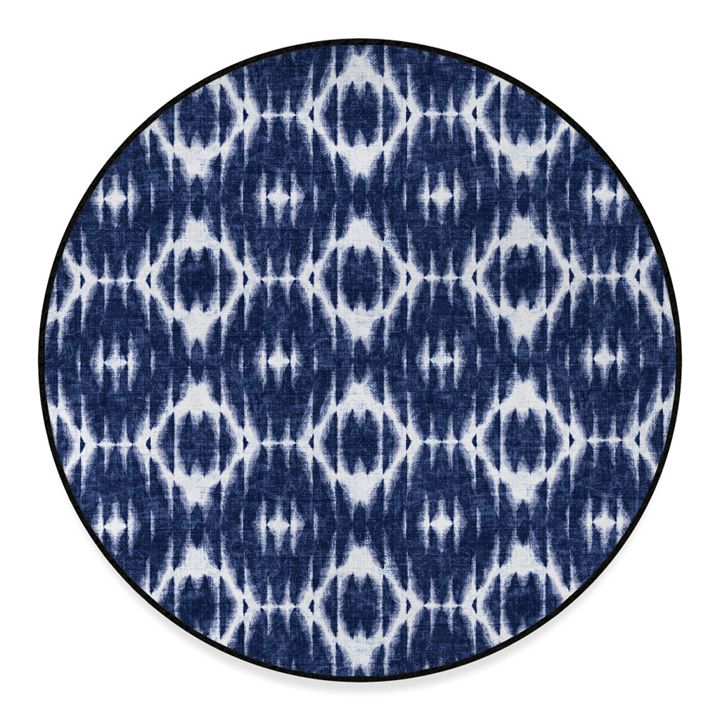 Blue Shibori Print Round Floor Mat