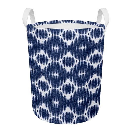 Blue Shibori Print Round Laundry Basket