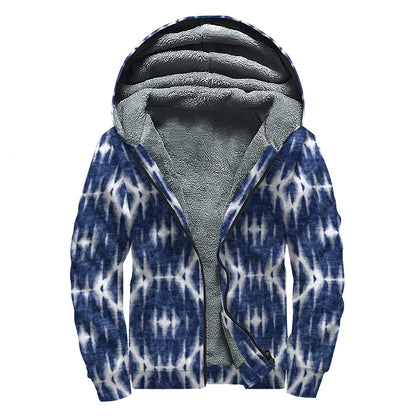 Blue Shibori Print Sherpa Lined Zip Up Hoodie