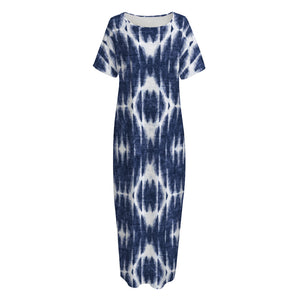 Blue Shibori Print Short Sleeve Long Nightdress