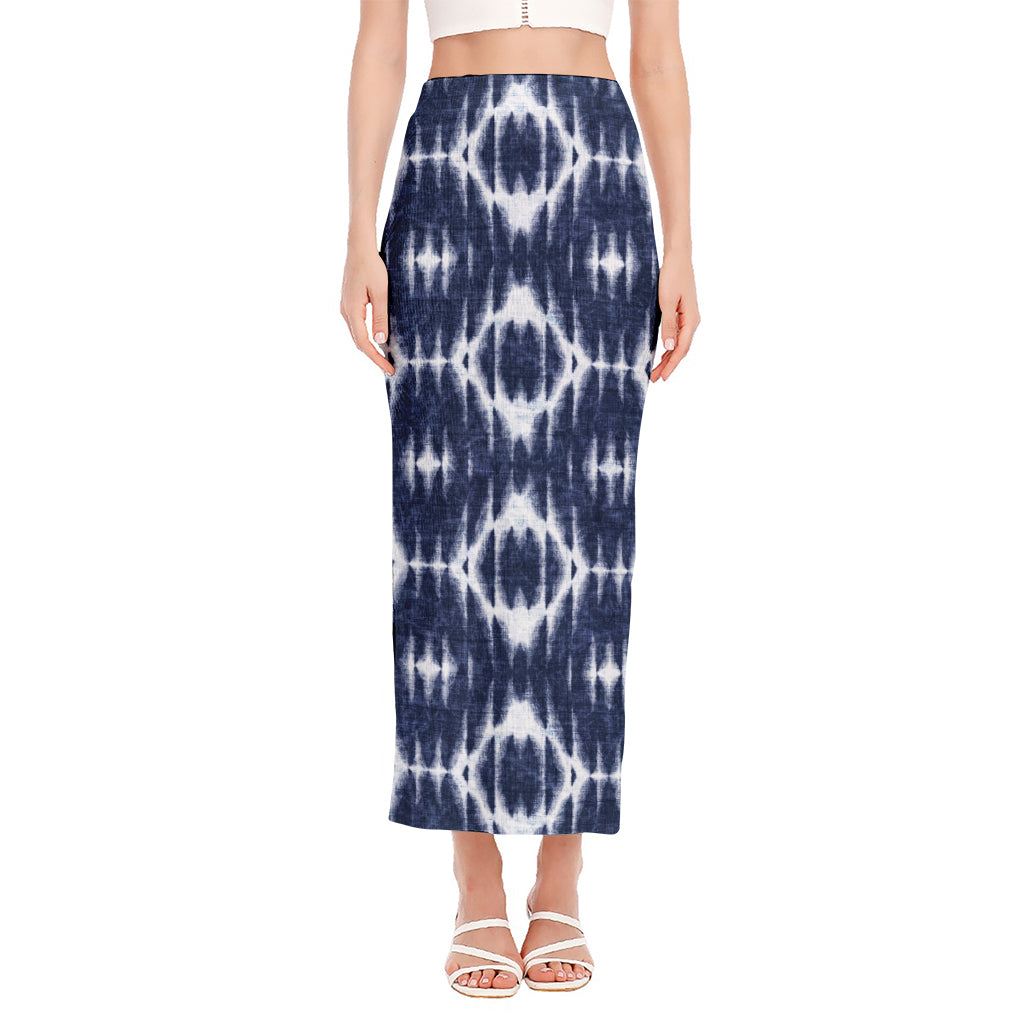 Blue Shibori Print Side Slit Maxi Skirt