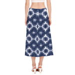 Blue Shibori Print Side Slit Midi Skirt