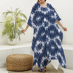Blue Shibori Print Silk V-Neck Kaftan Dress