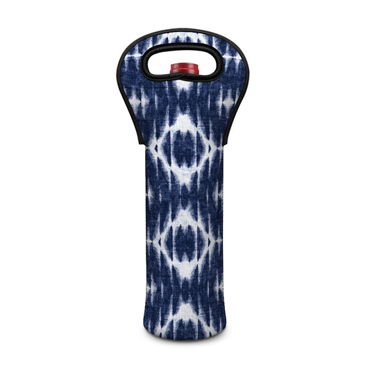 Blue Shibori Print Single Neoprene Wine Tote