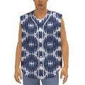 Blue Shibori Print Sleeveless Baseball Jersey