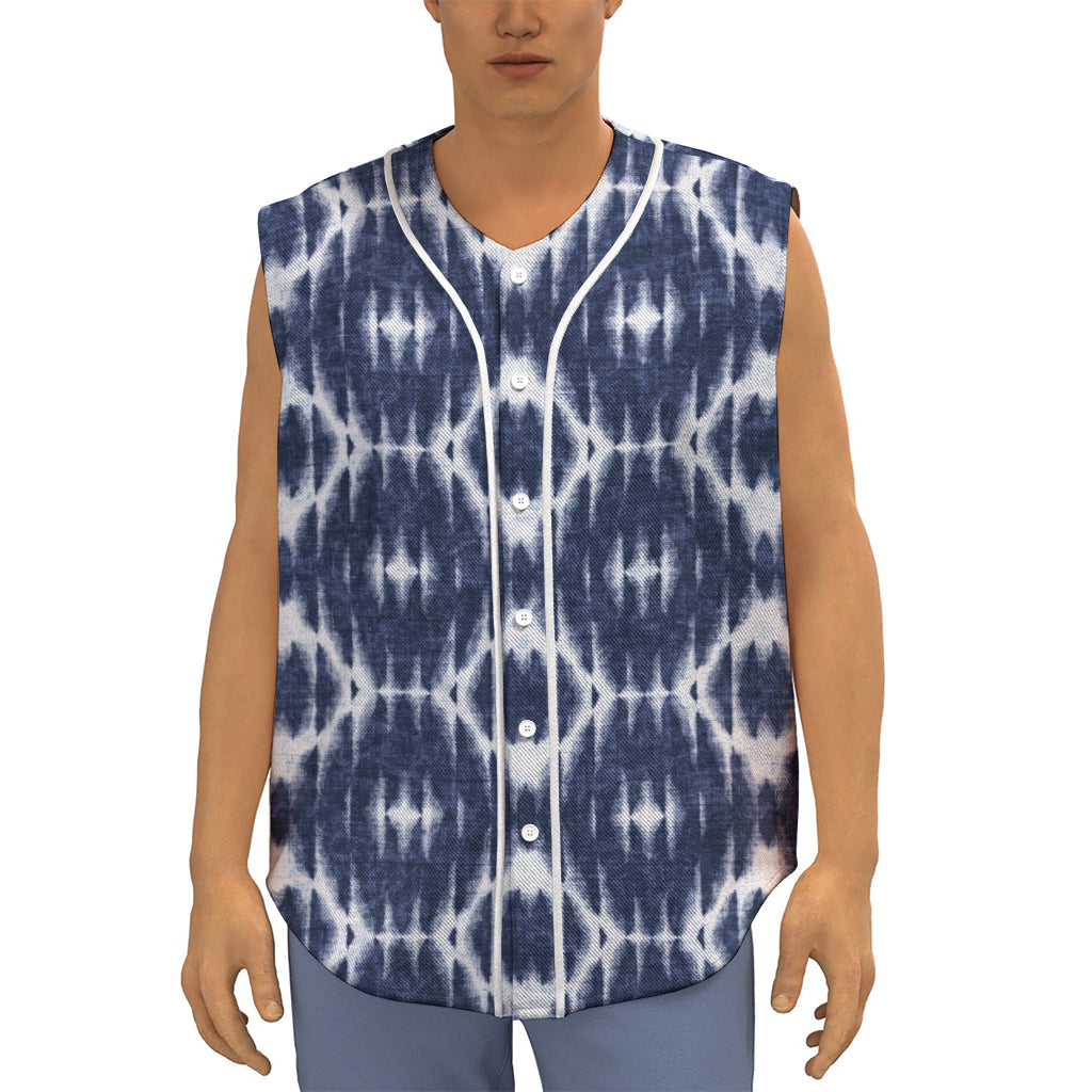 Blue Shibori Print Sleeveless Baseball Jersey
