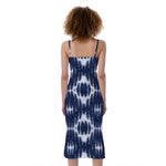 Blue Shibori Print Slim Fit Midi Cami Dress