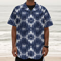 Blue Shibori Print Textured Short Sleeve Shirt