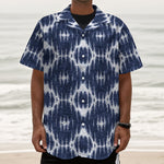 Blue Shibori Print Textured Short Sleeve Shirt