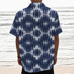 Blue Shibori Print Textured Short Sleeve Shirt