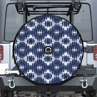 Blue Shibori Print Tire Cover With Camera Hole