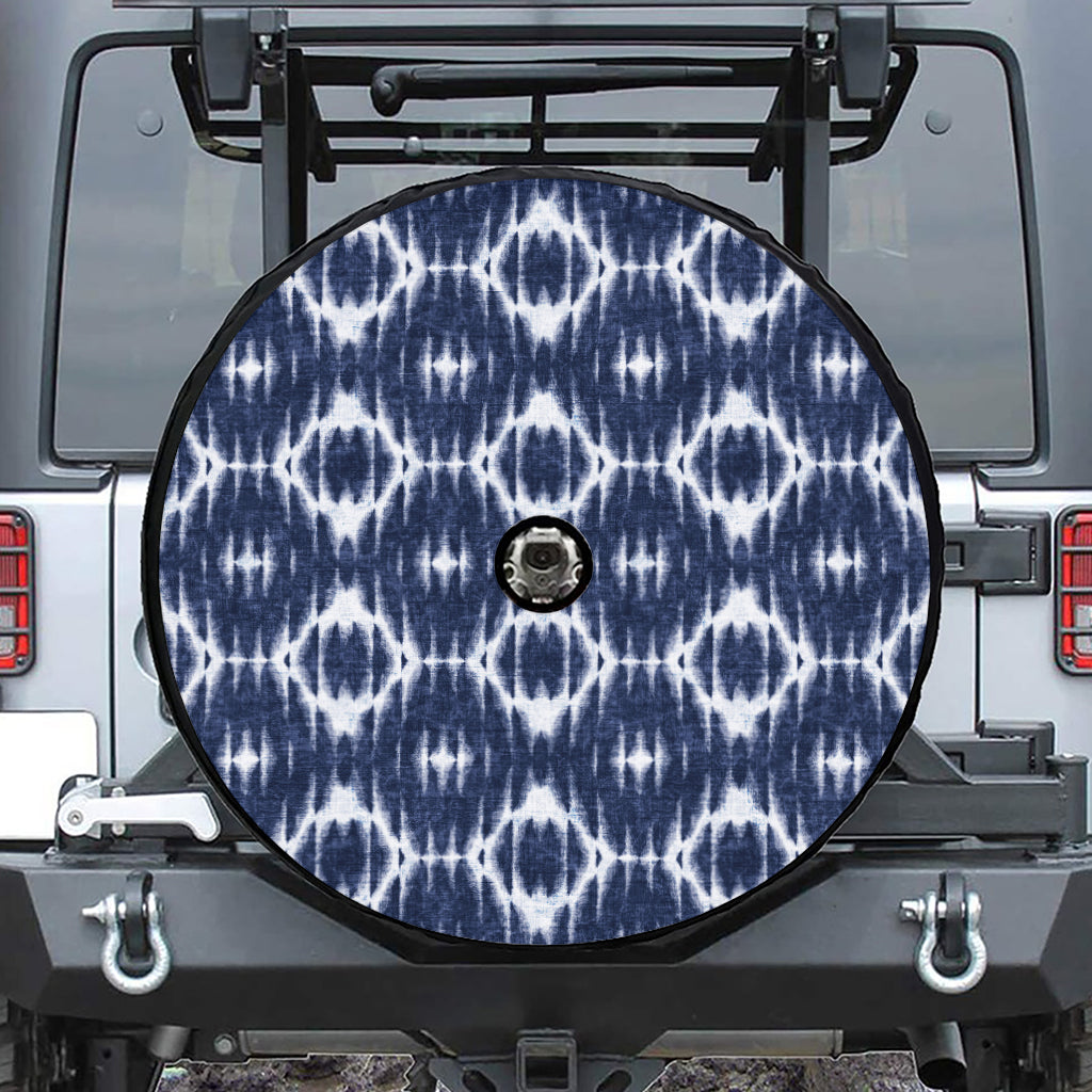 Blue Shibori Print Tire Cover With Camera Hole