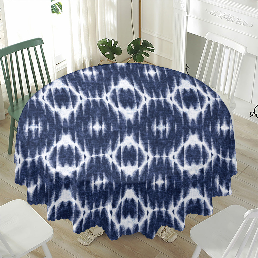 Blue Shibori Print Waterproof Round Tablecloth