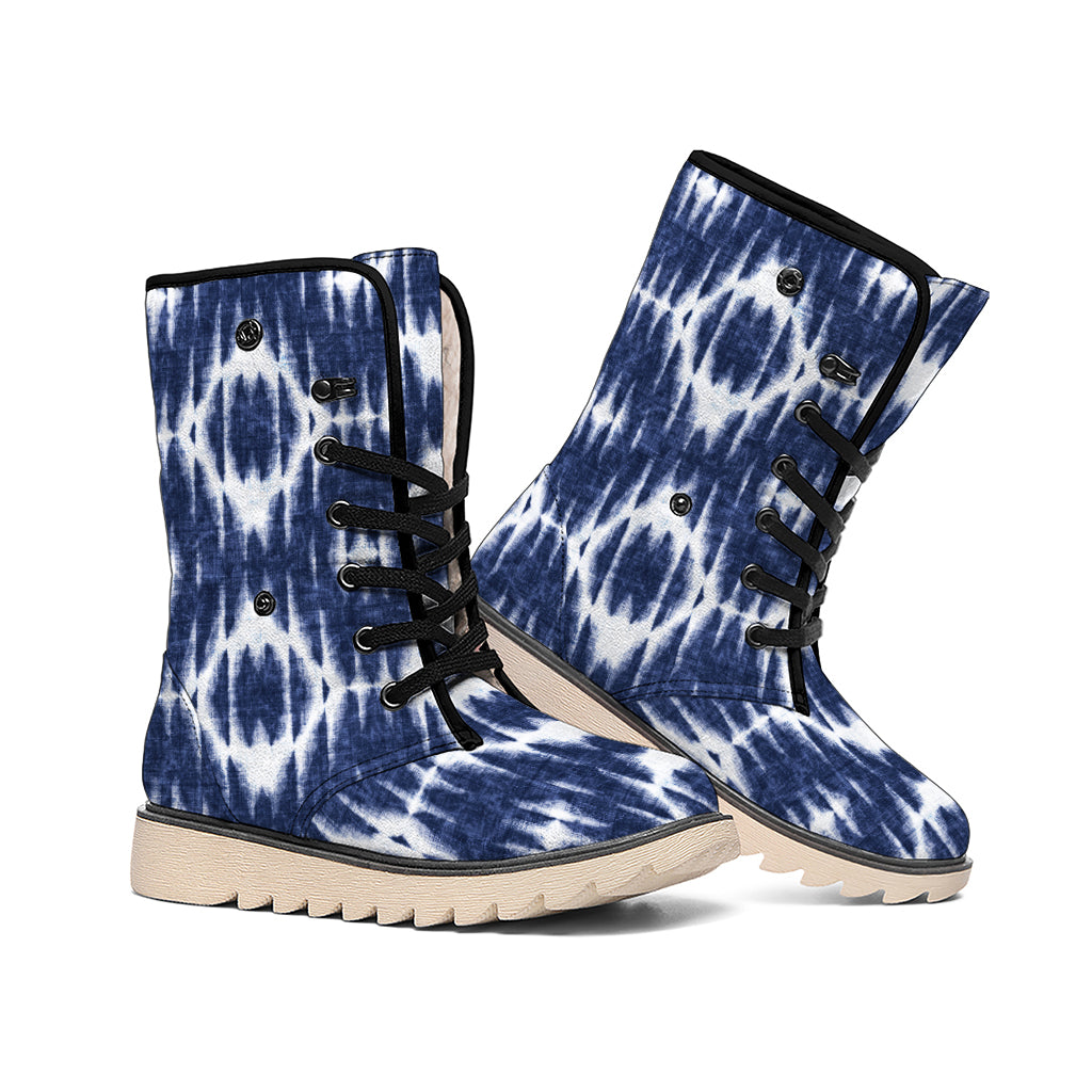 Blue Shibori Print Winter Boots