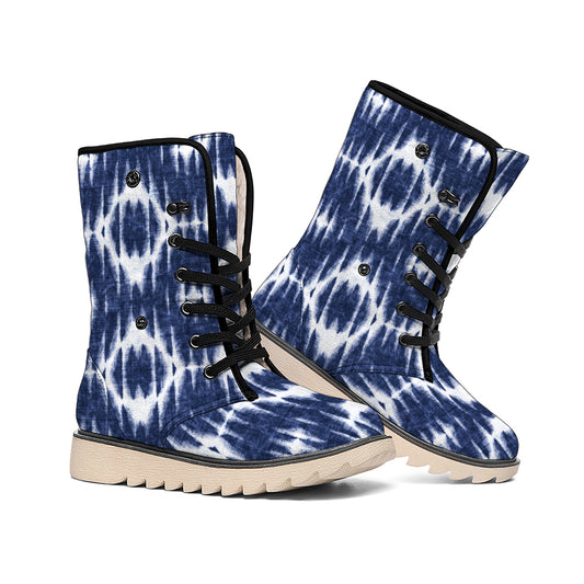 Blue Shibori Print Winter Boots