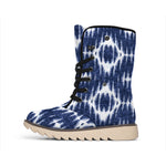 Blue Shibori Print Winter Boots