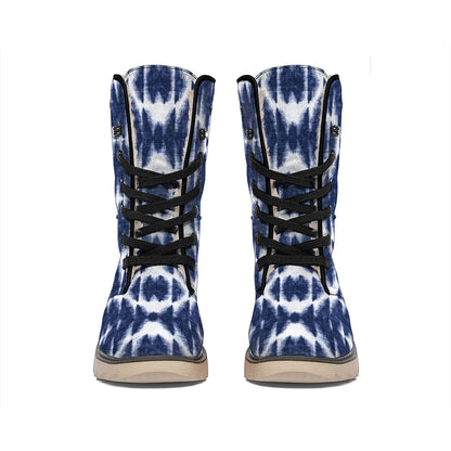 Blue Shibori Print Winter Boots